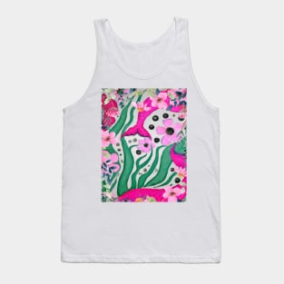 Wonderful Pink Whales Swimming in Botanical Bliss Tank Top